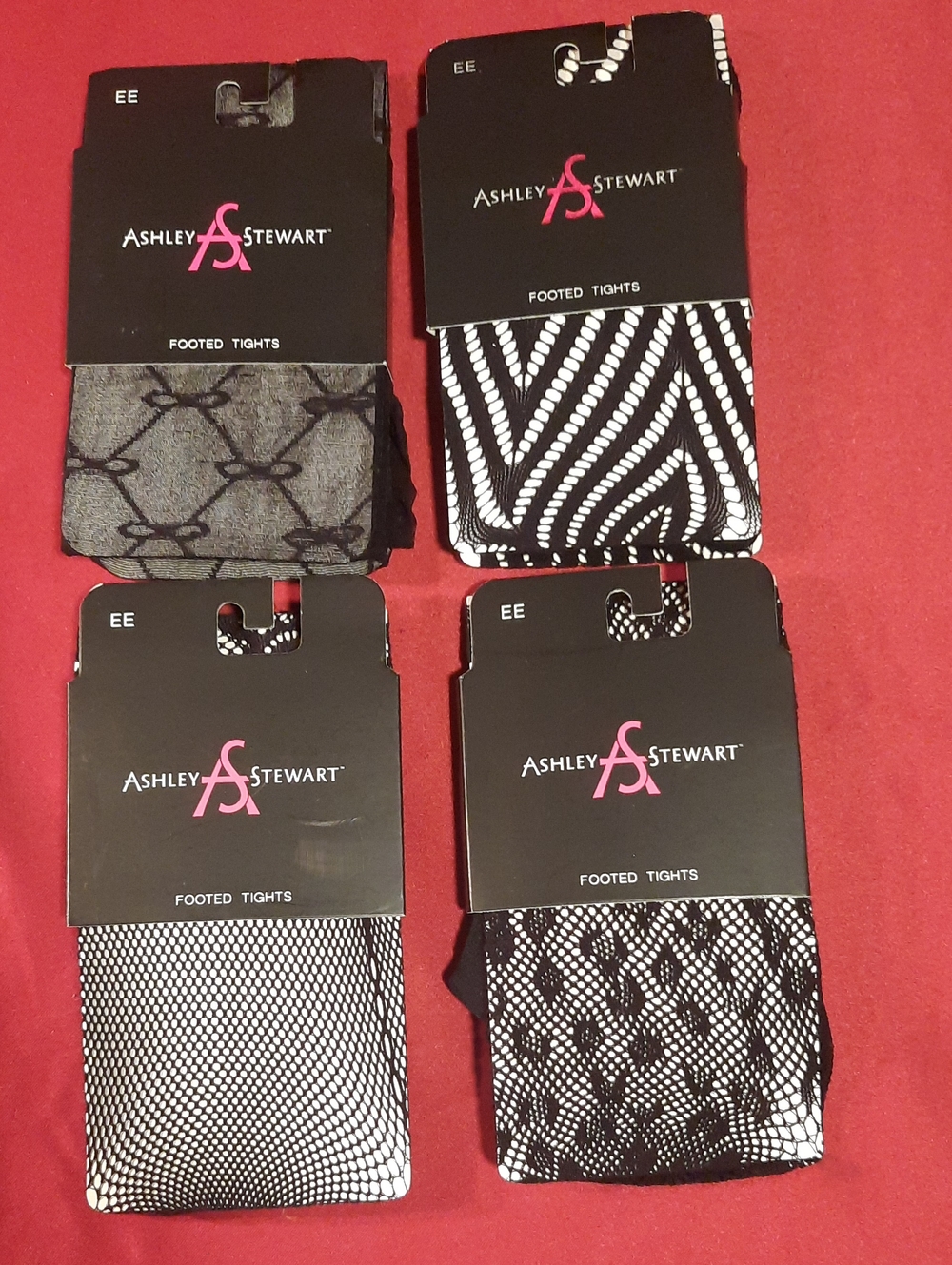 Ashley Stewart Black Patterned Footed Tights Bundle of 4 Size EE
